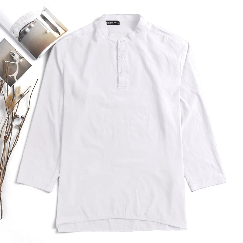 Модные пакистанские исламские индийские мужские рубашки халат с длинным рукавом костюмы Свободные мешковатые многоцветные 5XL Camisa Kaftan - Цвет: White
