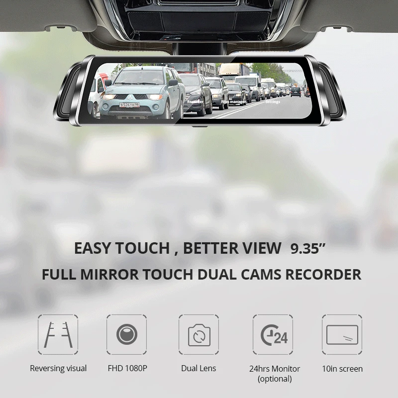 Bluavido 10 &quotполный Экран 1080P зеркало заднего вида DVR с 720P Автомобильная камера WDR