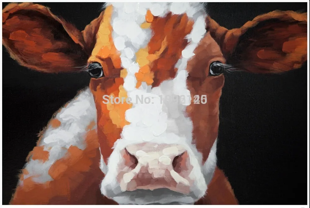 Handmade Modern Beautiful Cow Abstract Decorative Lovely Animal Picture Oil Painting On Canvas Wall Art No Frame Pictures | Дом и сад