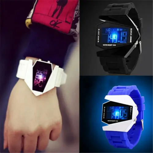 

Vintage Mens Stainless Steel Black Watch Sport Date Digital LED Dial Wristwatch