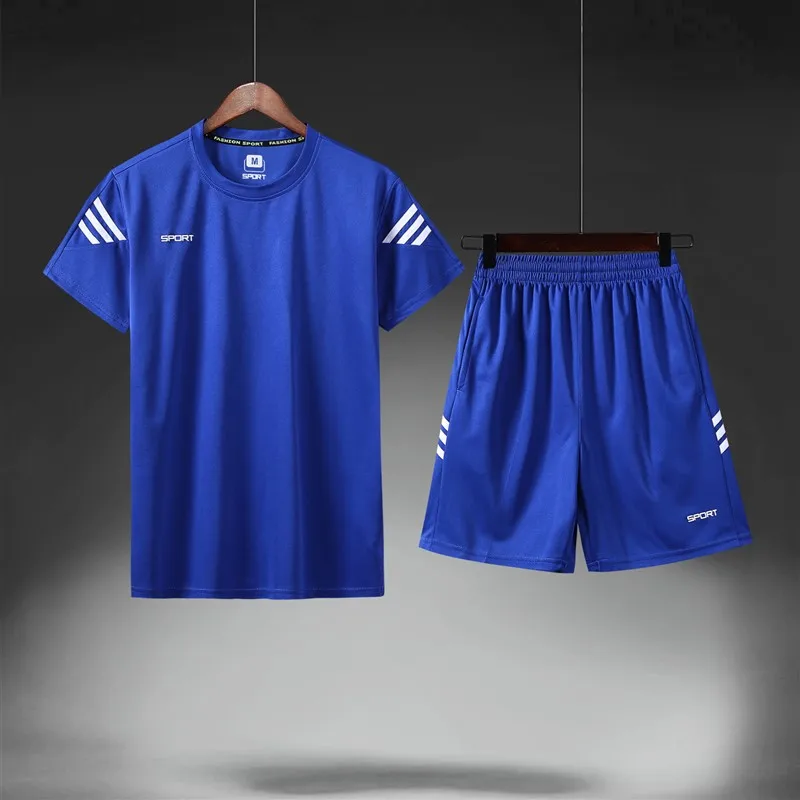 HOWE AO, мужские наборы для бега, для подростков, персональные, футбольные, Джерси, наборы, спортивные, футбольные, мужские, для тренировок на открытом воздухе, футболка+ шорты - Цвет: Синий