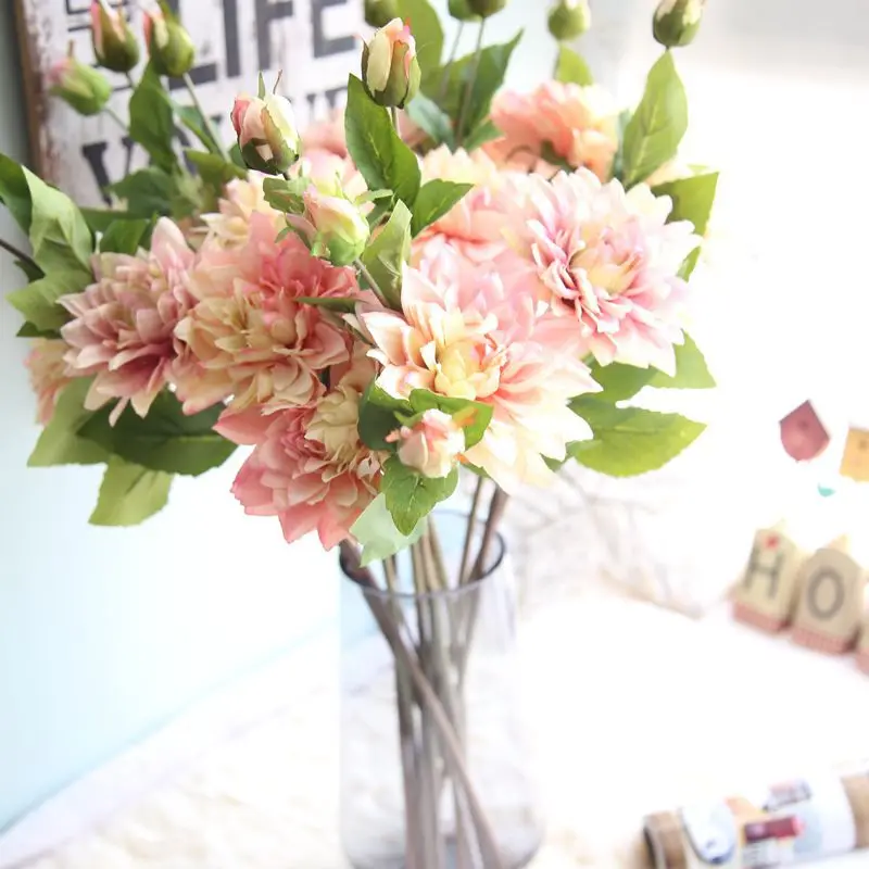 Artificial Dried Flowers with vase single branch dahlia plant fake flower wedding supplies home decoration bulk DROPSHIP AUG23