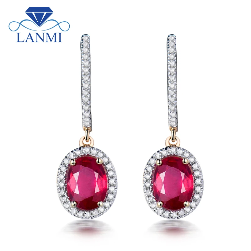 Vintage Oval 6x8mm Solid 14Kt Yellow Gold Natural Red Ruby Earrings