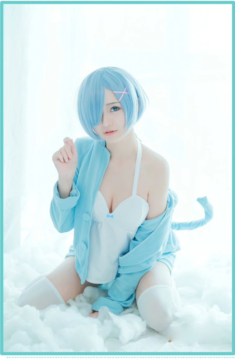 Розовый/синий Rem Ram пижамный комплект Re: жизнь в другом мире от Zero Cos Rem Ram Сексуальная Кошка бижутерия для ушей женщины Аниме Косплей пижамы