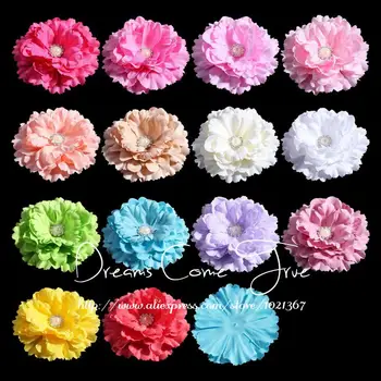 

20pcs/lot 11CM 20 Colors Newborn DIY Chic Shabby Artificial Shaped Fabric Hair Flowers With Pearl Buttons For Baby Headbands