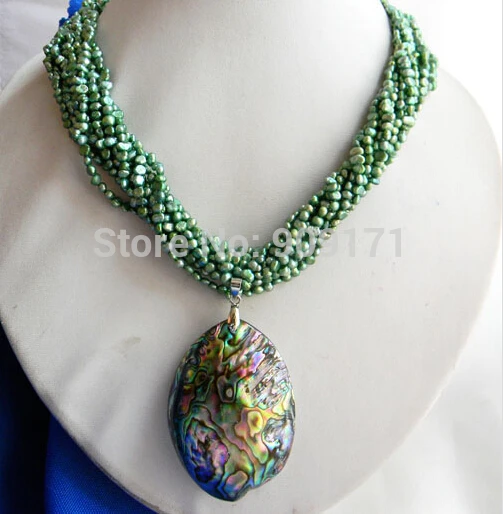

Free Shipping>>>>10Strands 18'' 3mm Green Baroque Freshwater Pearl Paua Abalone Shell Pendant