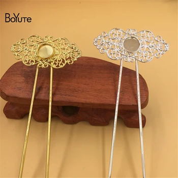 

BoYuTe 4Pcs 12MM Cabochon Base Blank Tray Silver Gold Kanzashi Hair Stick Women Diy Hair Jewelry Accesories