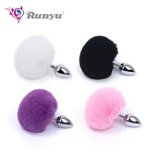 Bunny Tail Adult Massage Balls Anal Beads Stainless Metal Butt Plug Dildo Anal Plug Sex Anal Toys for Men Women