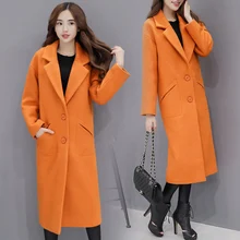 Зимнее женское новое шерстяное пальто XL модное прямое однобортное приталенное шерстяное пальто с отворотом длинное женское пальто w97