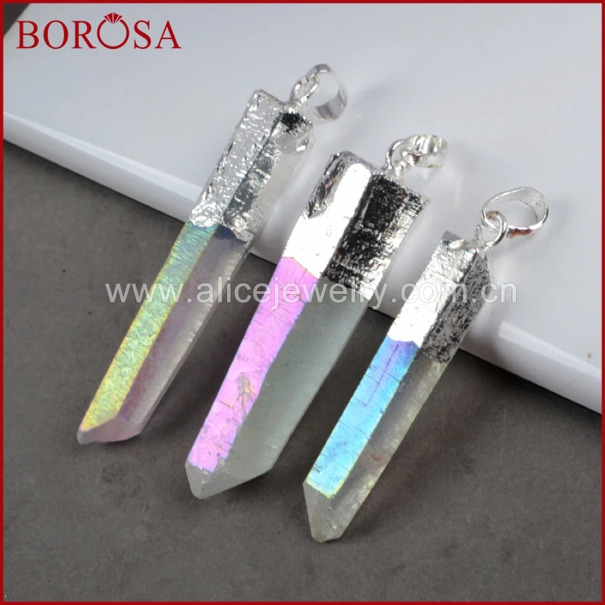 Titanium Aura Quartz Crystal Point Silver Plated Pendant Necklace