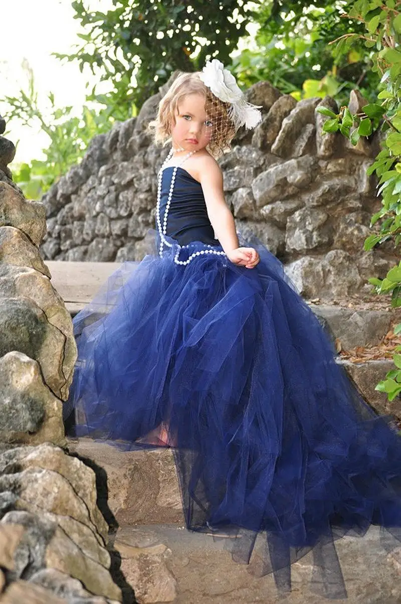 Cute 2016 Long Royal Blue Flower Girl Dresses For Weddings Ball Gown
