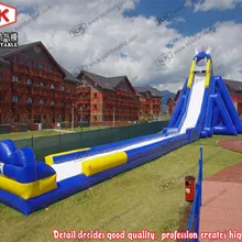 50 метров длинная бегемотик надувная водная горка, Пляжная большая надувная водная горка с передним бассейном