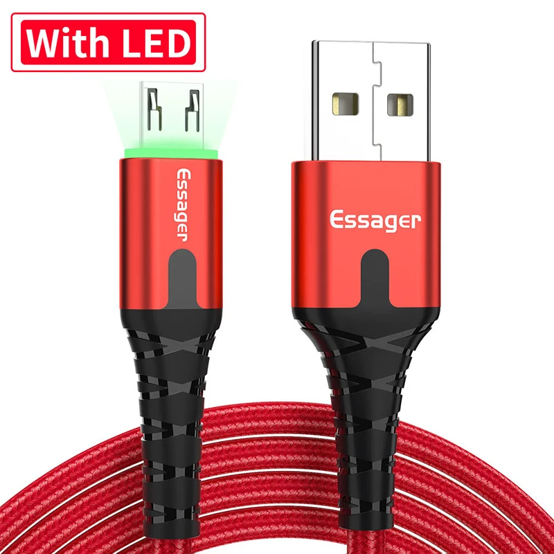 

Essager LED USB Micro Cable Fast Charge Wire Cord 0.5/1/2m USBC Cable for Xiaomi Samsung Oneplus 7 Pro Mobile Phone Charger