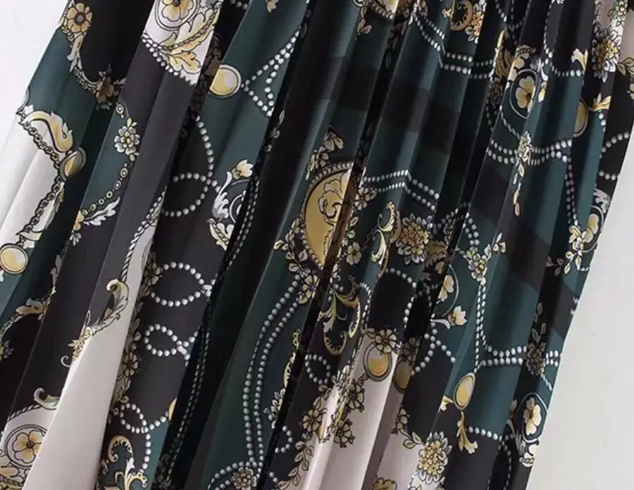 2019 сезон: весна–лето печатных ретро винтажная плиссированная юбка с резинкой в талии с принтом длинная юбка