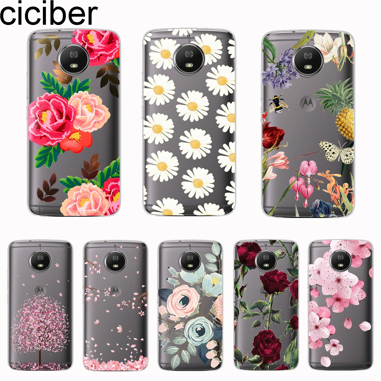 

ciciber Cover For Motorola Moto C Z2 Z3 ONE P30 G4 G5 G5S G6 E3 E4 E5 Play Plus Power Phone Case Soft TPU Cute Flower Rose Capa