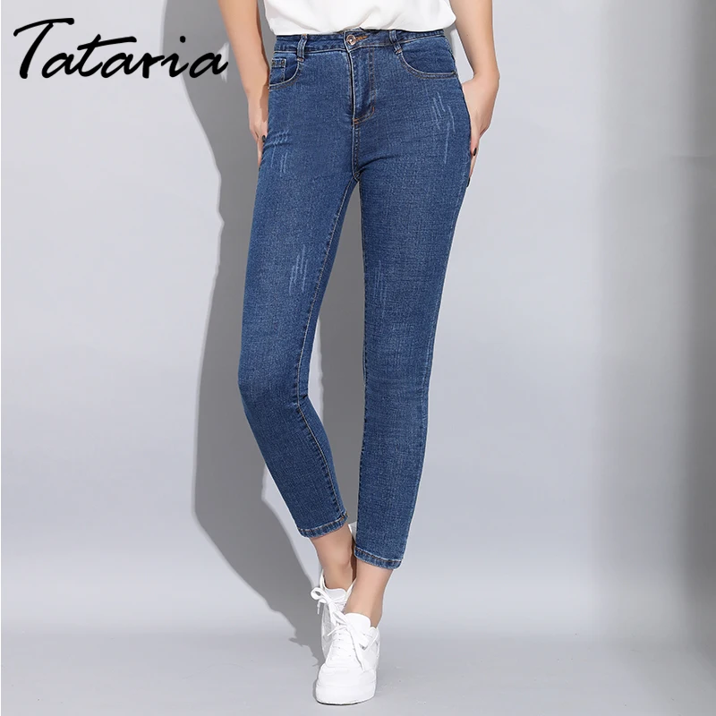 

Tataria Spring Skinny Denim Jeans Woman High Waist Slim Ankle Length Destroy Jeans for Women Denim Pencil Pants Jeans Female