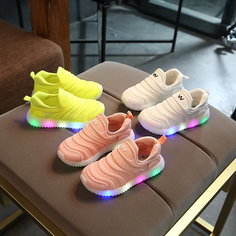 

2018 Soft candy color cute children tennis shoes rubber breathable cool baby girls boys sneakers excellent kids LED toddlers