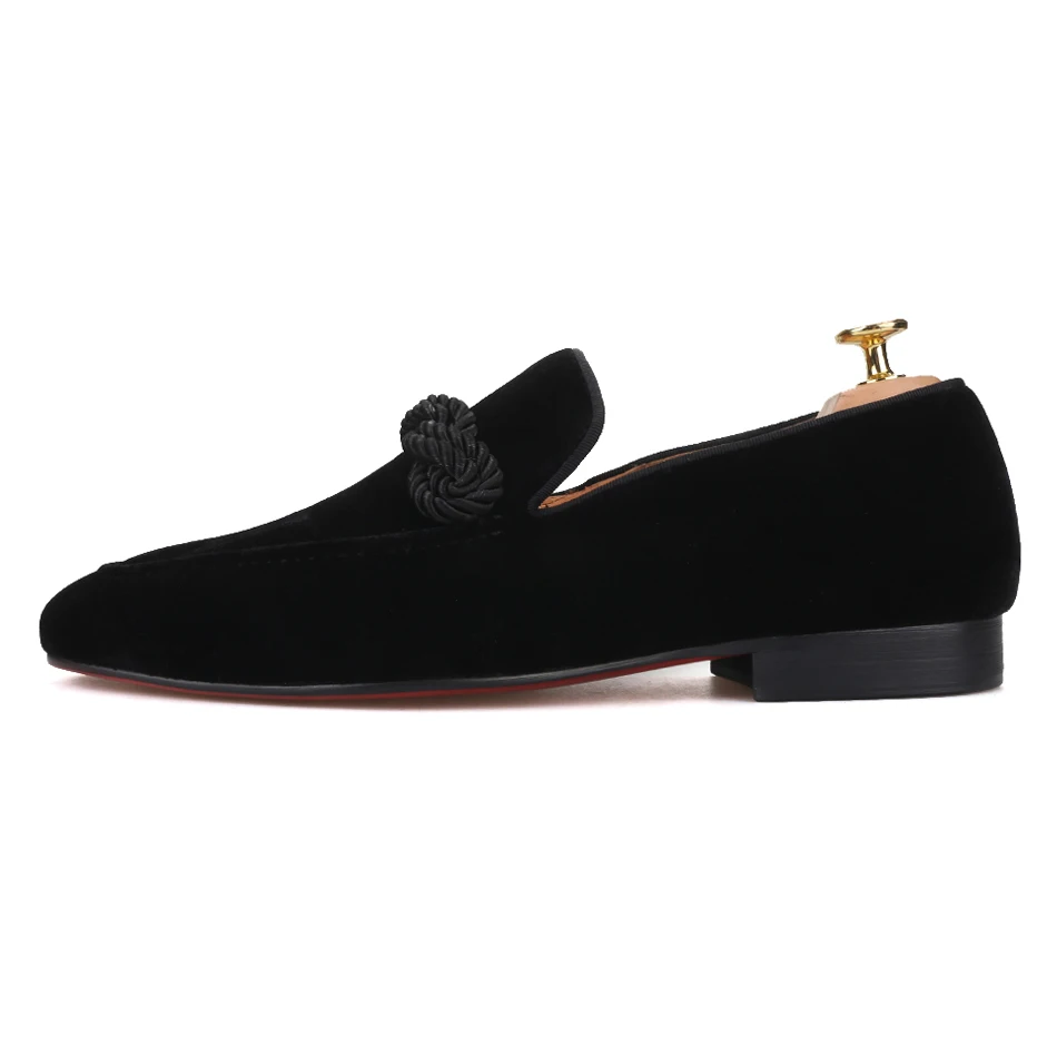 US $108.00 Piergitar 2019 Black colors velvet handmade men loafers with black rape party and prom mens casual shoes red bottom plus size