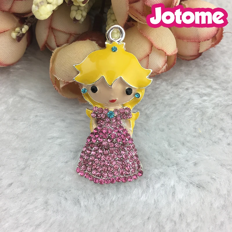 

20pcs/lot 40mm Cute Peach white snow Princess Rhinestone Pendant For Necklace Charm