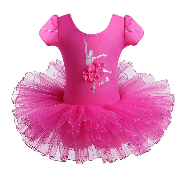 BAOHULU Girls Ballet Tutu Tulle Dress Sleeveless Gymnastics Leotard Diamond Pink Bow Pattern Ballet Leotard For Girl Ballerina B160 HotPink