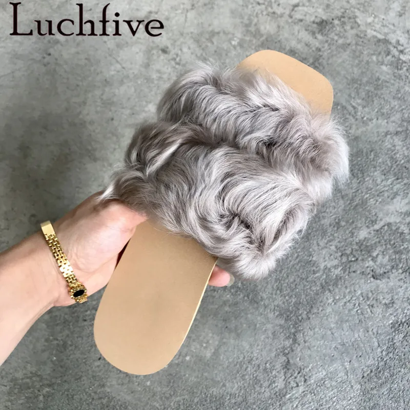 

Fall winter sheep fur slippers outdoor flat heel flipflops 2018 chic funny shoes women lazy mules furry slides for ladies