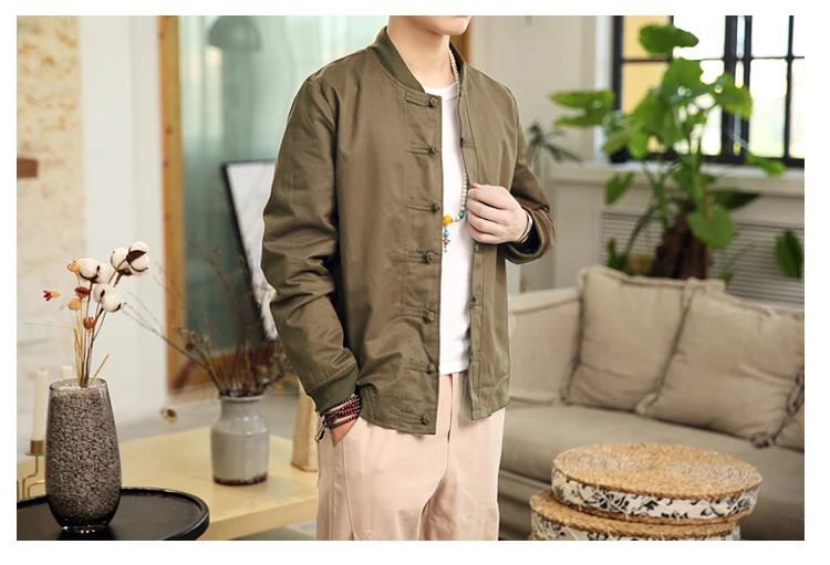 New Spring Bomber Jacket ArmyGreen Chinese Style Men Jackets Cotton Casual Shirt Coats Traditional Clothes chaqueta hombre