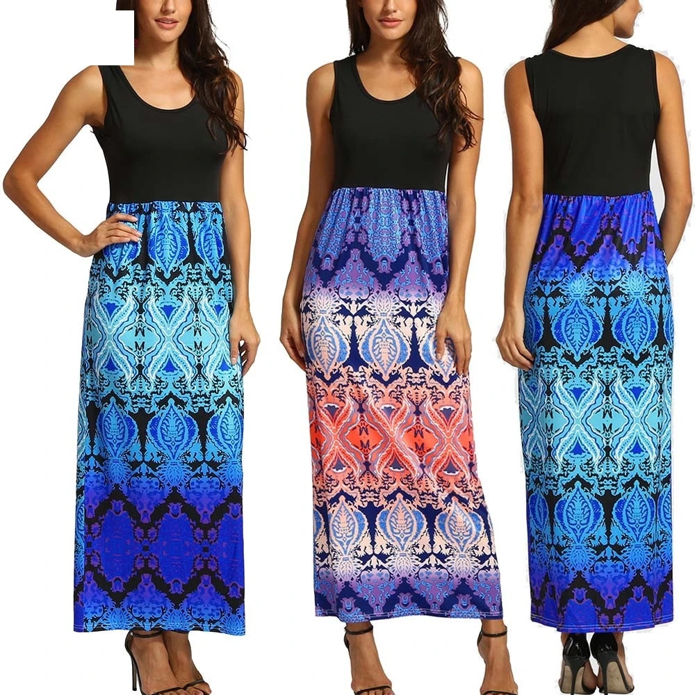Buy Women Print Tank Maxi Dress Sleeveless Casual