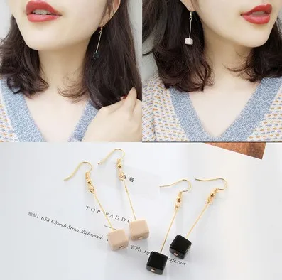 

2019 New cheap Simple Korean natural white times square earrings earrings women simple temperament retro geometric earrings