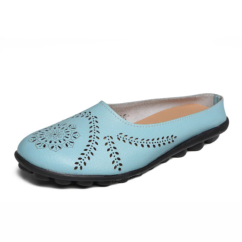 Новая летняя обувь; женская обувь из натуральной кожи на плоской подошве; женские лоферы; Женская однотонная обувь - Цвет: Небесно-голубой