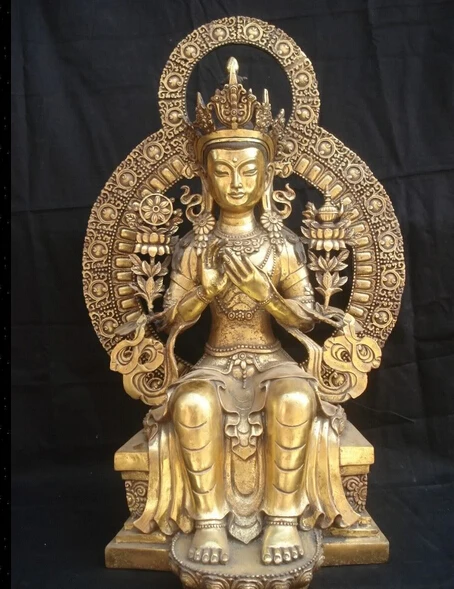 

JP S0524 22"Tibet Tibetan Buddhism Bronze Gold Sitting Maitreya Buddha Bodhisattva Statue