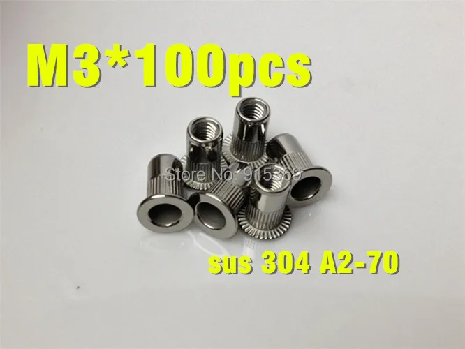 100x M3 stainless steel Rivet Nut flat head knurled PEM riveting nut M3