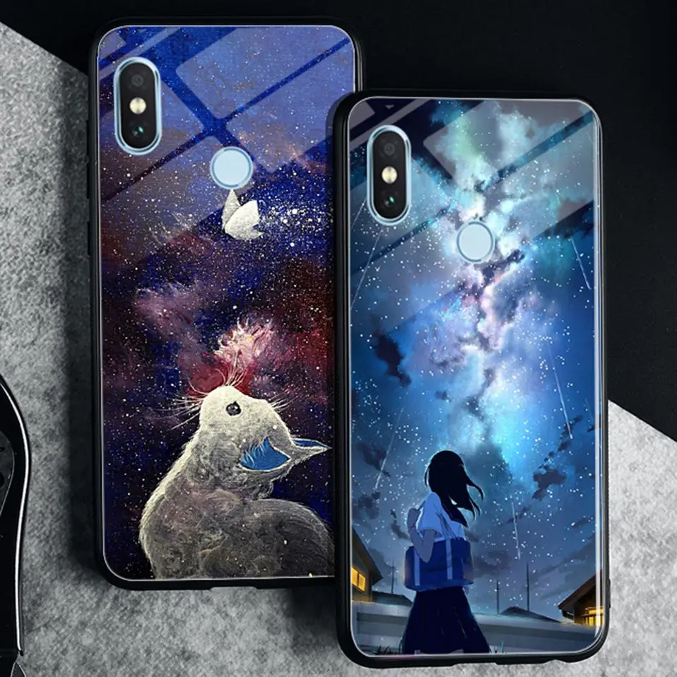 Stars Glass Case For Xiaomi Redmi Note 5 Pro 4X Coque Silicone Luxury Case For Xiaomi Mi A1 A2 Lite Redmi 6A 6 Pro 5 Plus Cover  (17)