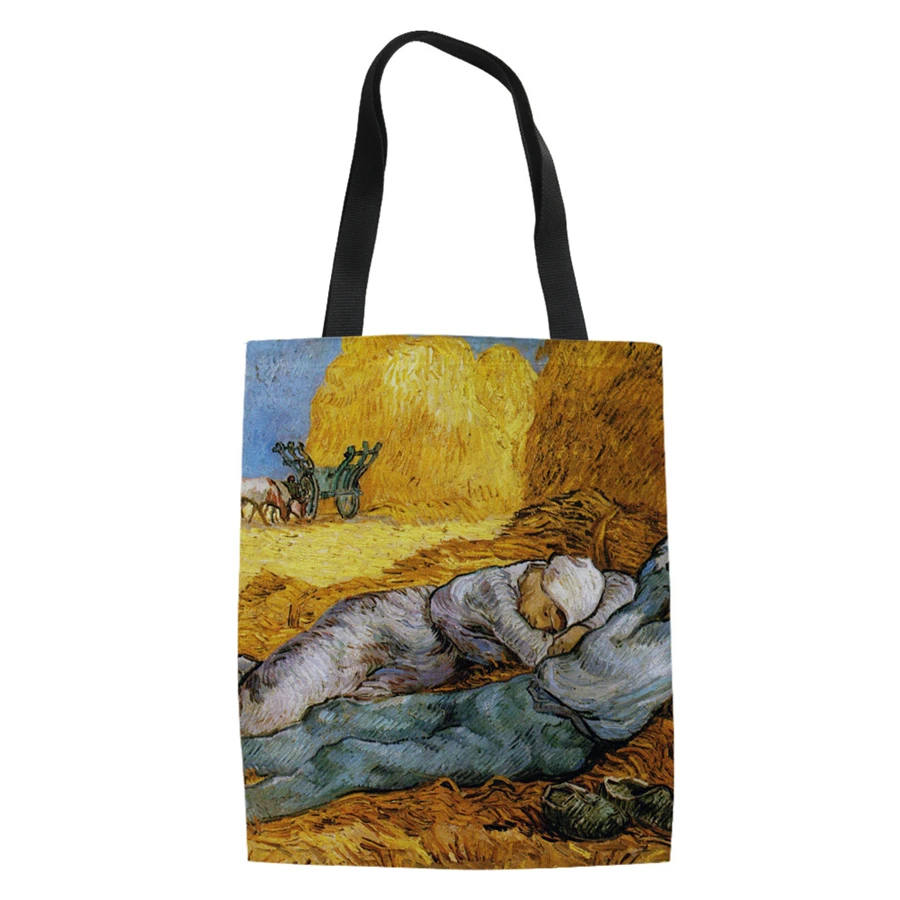 

Famous Painting Women Canvas Shopping Bags Custom Casual Tote Eco friendly Shoulder Versatile Sack Summer Lady Olils DIY Handbag