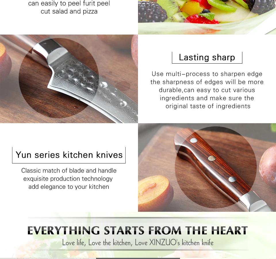 XINZUO 3,5 дюймовый кухонный нож высокого качества из высокоуглеродистой нержавеющей стали японская серия дамасских кухонных инструментов Палисандр Ручка