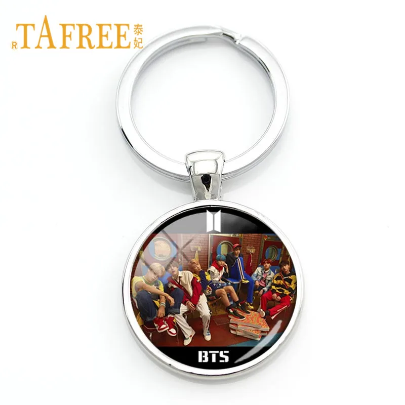 

TAFREE BTS Bangtan Boys Band Keychain & Keyrings Car Bag Pendant Trendy Pop Singer Fans Gift Glass Cabochon Jewelry BTS20