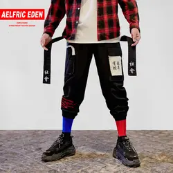 AELFRIC лента общество китайская Буква вышивка черный шаровары, штаны для бега мужские лодыжки длина модные спортивные брюки Повседневная