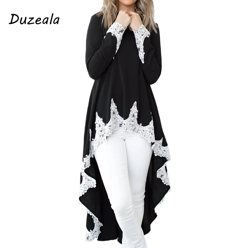 

Duzeala Women Long Sleeve Lace Blouse Winter Autumn 2018 Casual Loose Elegant Patchwork Long Tops Plus Size Ladies Tops