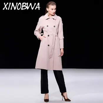 

Woman Fashion Winter Double-Side Breasted Button Split Mid Long Cashmere Blends Coat Outwear Female slim Personality Woolen Coat