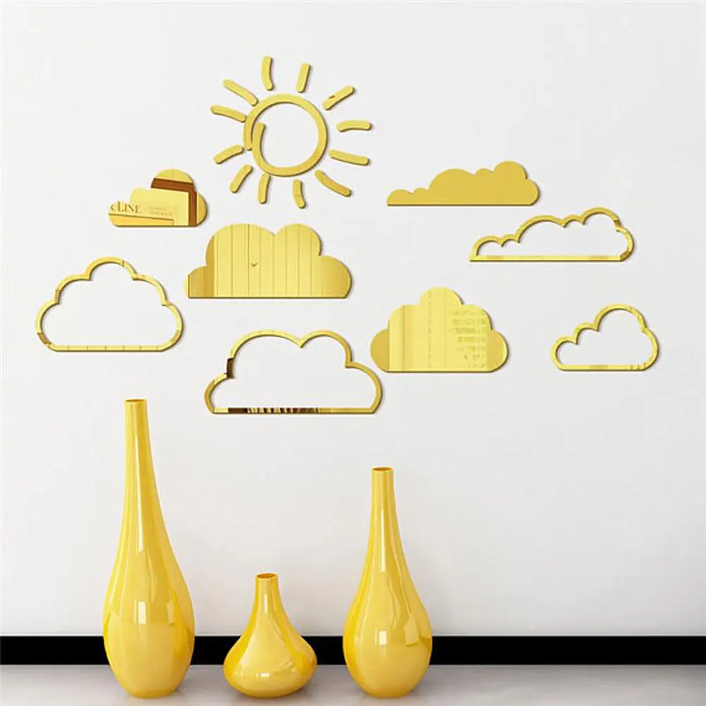 

Sun cloud sky pattern combination mirror cartoon wall sticker Children room home decoration green wall stickers Can be removed