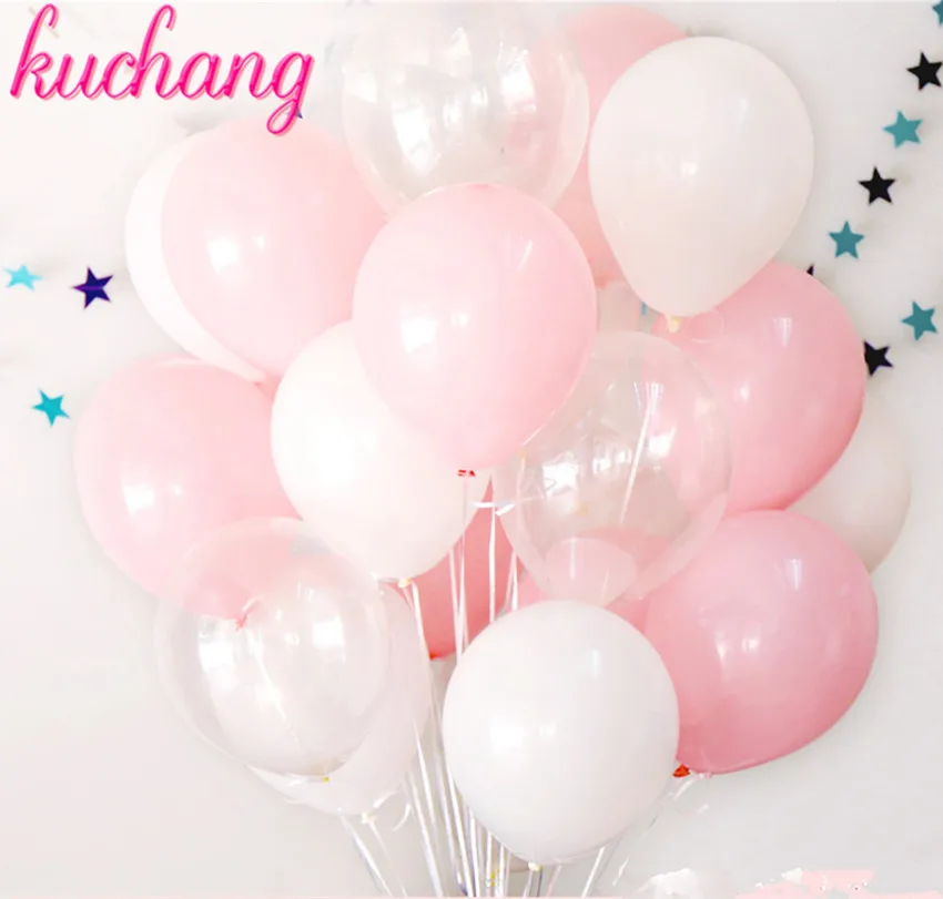 

12pcs/set pink white transparent matt latex balloons are suitable for wedding birthday arrangement, festival party activities.