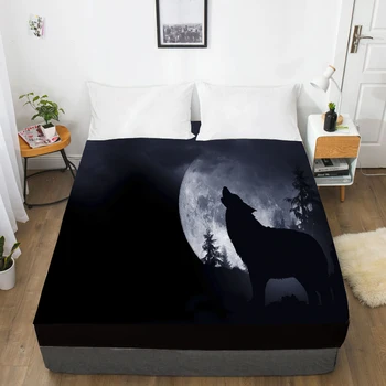 

3D Print Custom Bed Sheet With Elastic,Fitted Sheet Queen/King,Animal Moonlight wolf Mattress Cover 160x200/150x200,drop ship