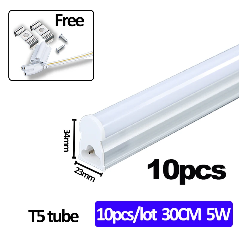 Светодиодный светильник 220 В, 20 Вт, 60 см, T5, T8, трубчатый светильник, настенный светильник, теплый белый, холодный белый светильник, Лампара, ампула, ПВХ пластик, светодиодный светильник 1200 мм - Испускаемый цвет: 10pcs 0.3m 5W T5