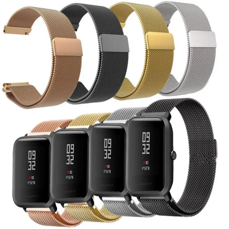 22 мм 20 мм ремешок для Huami Amazfit ремешок Bip Pace Stratos 2 браслет на запястье металлический нержавеющий магнитный ремешок Смарт-часы ремень