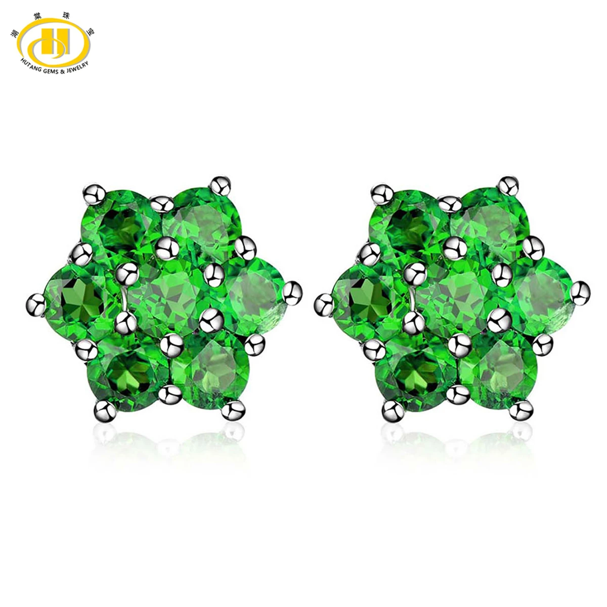 

Hutang Fashion 2.65 Ctw Natural Chrome Diopside (Russian) 925 Sterling Silver Floral Stud Earrings Fine Jewelry for Women Girl