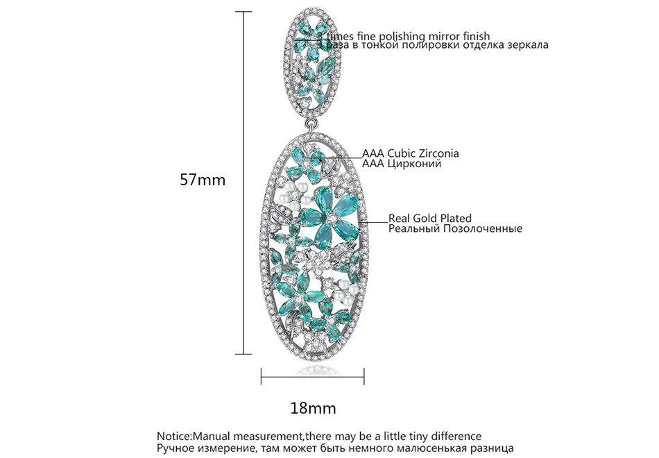 Luoteemi Новинка года Винтаж Silver-цвет зеленый Teardrop CZ Цветок Овальный заявление выдалбливают Серьги-гвоздики для Для женщин свадебный подарок