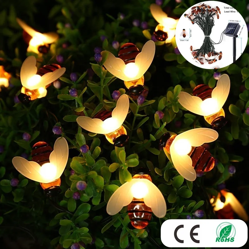 

New Solar Led Simulation Honey Bees Solar Power String Lamp Garden Decoration Waterproof IP65 Christmas Holiday Decor Outdoor