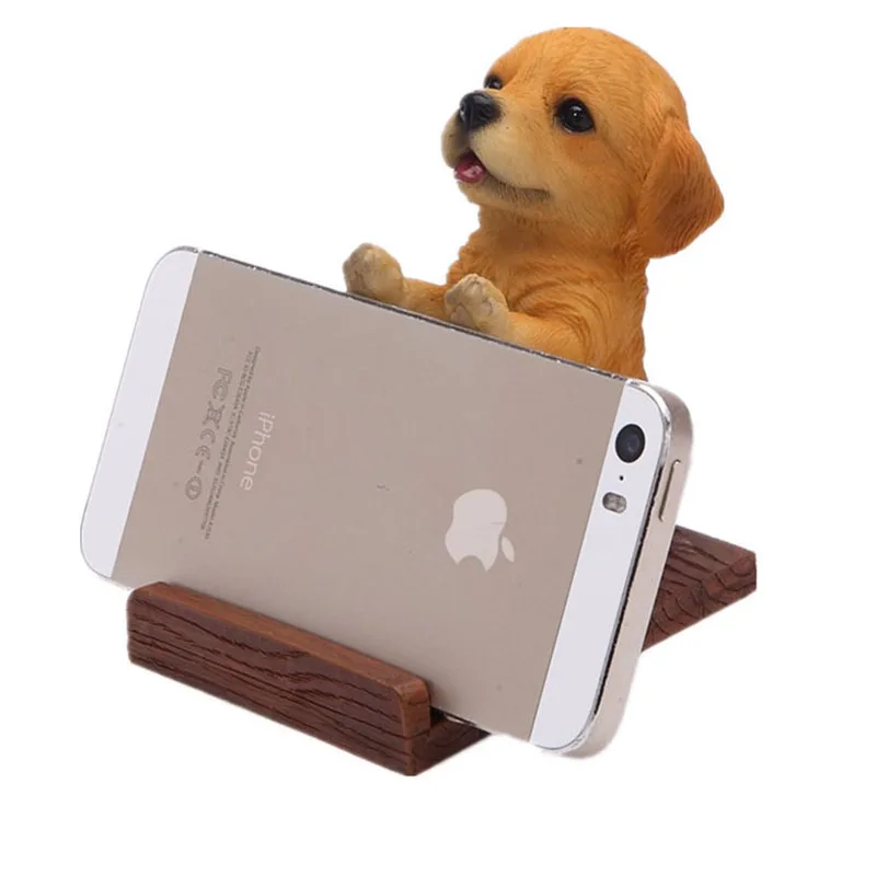 Universal Cell Phone Holder Wood Grain Resin 3D Animal Cute Pet Smart Dog Desk Decor Stand Bracket