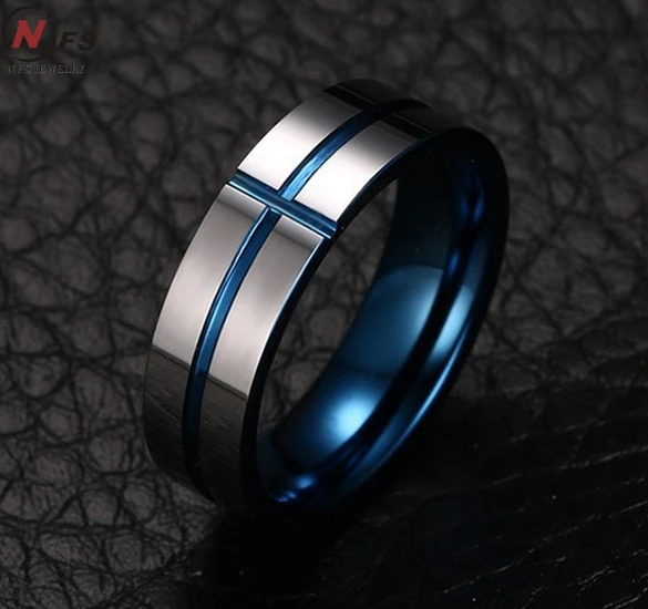 Online Nfs Tungsten Steel Groove Cross Blue Finger Rings Thin Nfs Tungsten Steel Groove Cross Blue Finger Rings Thin Line Ring Wedding Pure Carbide For Men