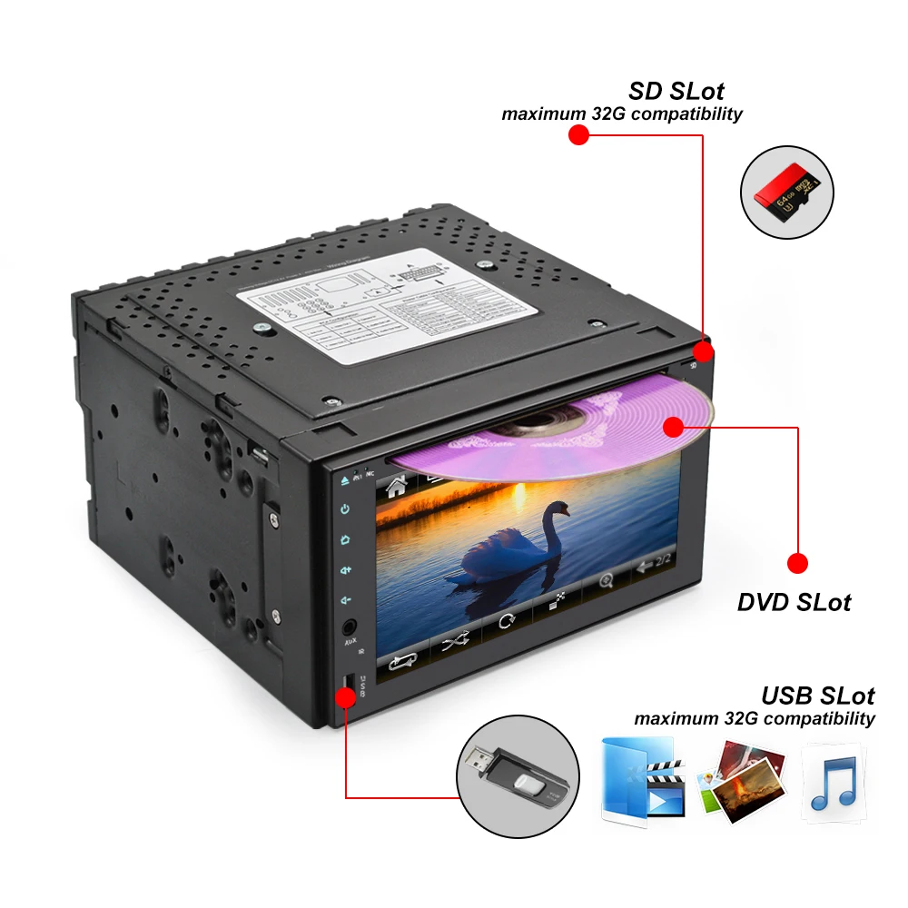 2 Din universal 62 DVD CD MP3 WMA reproductor coche Radio Estéreo manos libres música Streaming tel