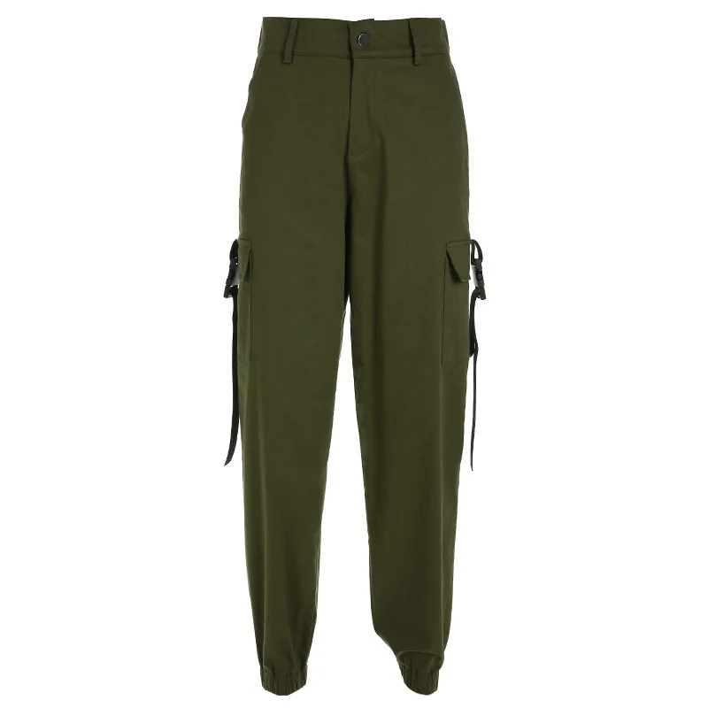 Черные женские брюки-карго с высокой талией, с карманами, в стиле пэчворк, свободные, уличная одежда, брюки-карандаш,, модные, в стиле хип-хоп, женские брюки - Цвет: Army green